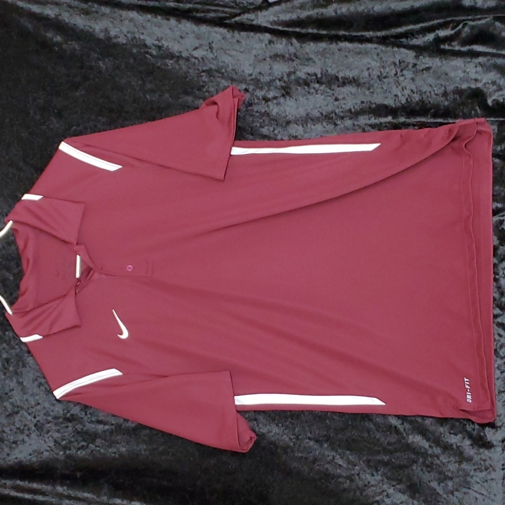 Nike Dri Fit Polo Golf Mens Small Burgundy and White